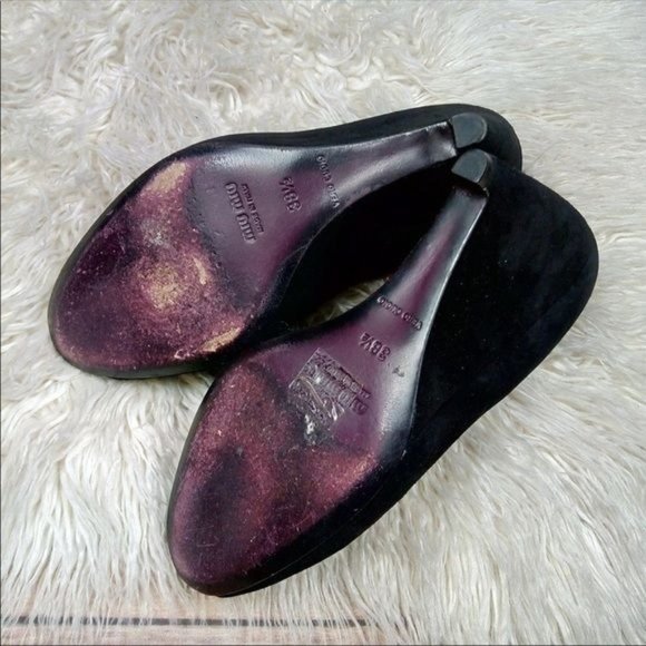 Miu Miu By Prada | ‘Camoscio Shadow’ Black Suede Wedges With Box & Dust Bags - Picture 7 of 8